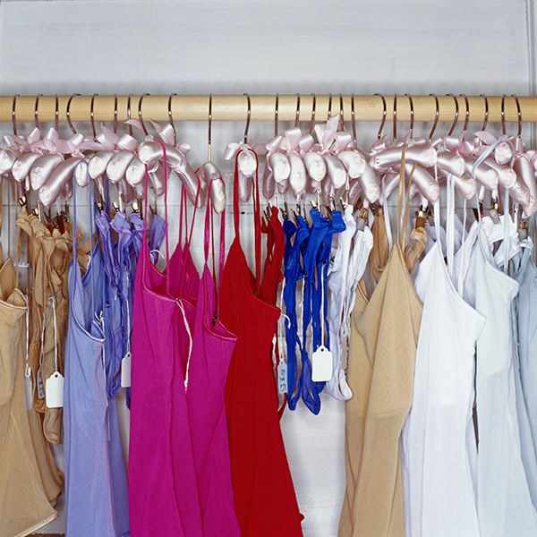Lingerie hanging on clothes rack, close-up